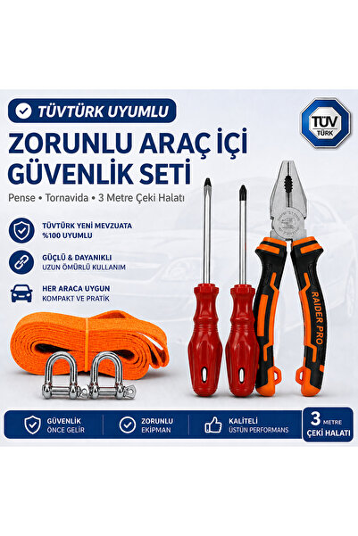 HANGAST ARAÇ İÇİ GÜVENLİK SETİ PENSE+TORNAVİDA+3 METRE ÇEKİ HALATI