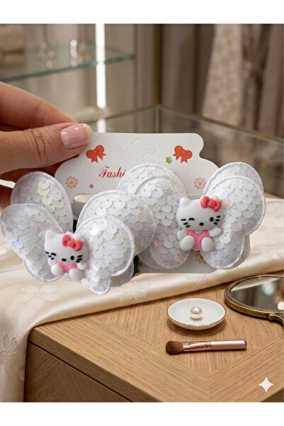 Nildesign Bebek&Kız çocuğu Hello kitty Renkli parıltılı saç Toka seti 2’li