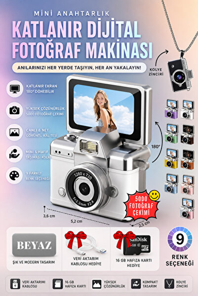 nextbuy Mini Dijital Avuç İçi Kamera Katlanabilir Ekranlı Retro Fotoğraf Maki...