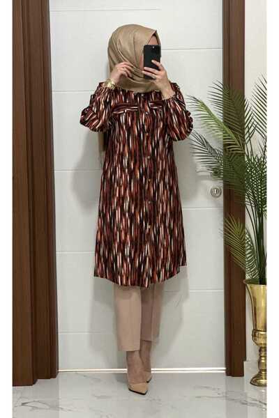 MODA ALMİRA 5050 K-70 KİREMİT ÇİZGİLİ VİSKON TUNİK