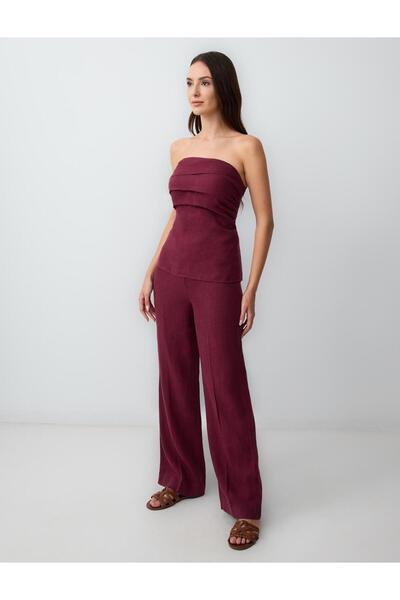 Jimmy Key Pantaloni din in roșu Claret cu croială dreaptă