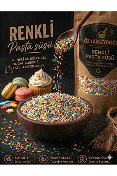 ÖZ GÜNEYDOĞU BAHARAT Pasta Süsü Renkli 250 gr | Dekoratif Şekerleme, %100 Ren...
