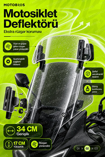 Motobros Motosiklet Şeffaf Ön Cam Motosiklet Deflektör Motor Ön Cam Universal...
