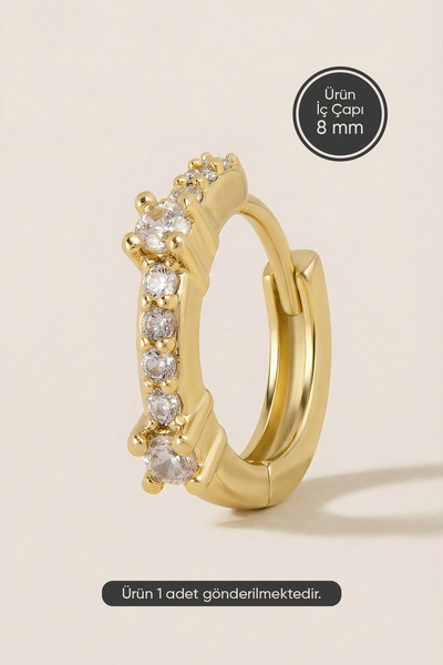 Hetra Altın Renkli Cerrahi Çelik Sıralı Küme Taşlı Halka Piercing – Helix, Da...