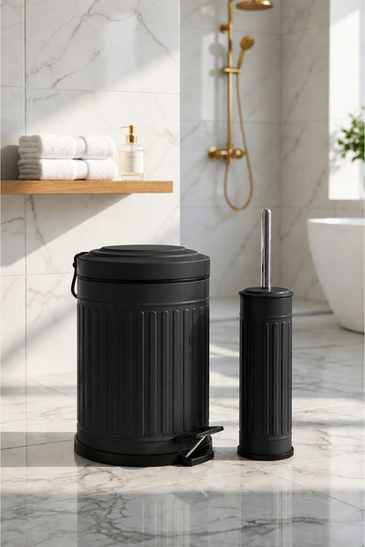 Yufira Life 5 Lt Çizgili Vintage Yavaş Kapanan Pedallı Siyah Çöp Kovası ve WC...