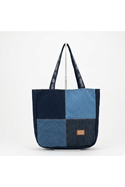 MAVİCENZA Kadın Denim Patchwork El Yapımı Özel Tasarım Büyük Boy Tote Omuz Ça...