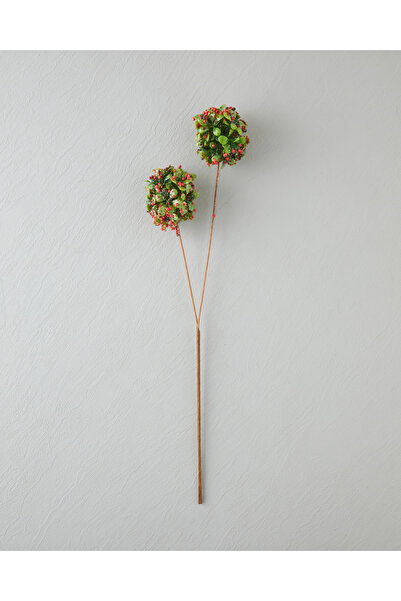English Home Ball Flower Tek Dal Yapay Çiçek 61 cm Kırmızı - Yeşil