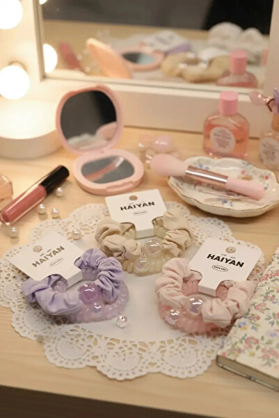 Miniso Lisanslı Boncuklu Kumaş Saç Lastiği & Spiral Saç Lastiği Seti – 2 Adet