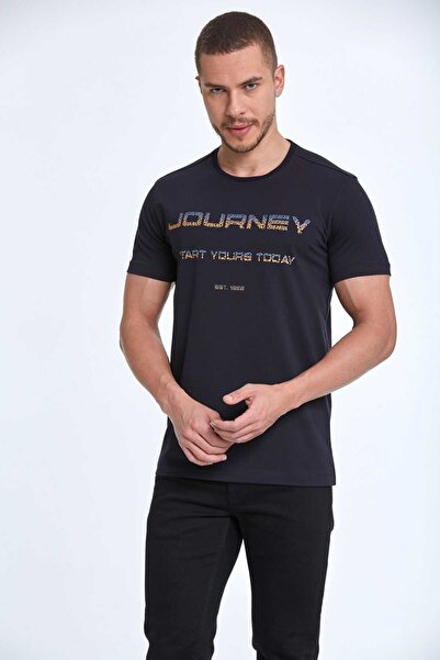 Voltaj Journey Štampano Pamuk lu okrugla kragna T-shirt tamnoplava