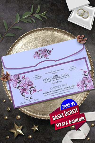 Cem Davetiye Düğün Nişan Nikah Kına Davetiyesi 3394 (100 ADET) Baskı Dahil