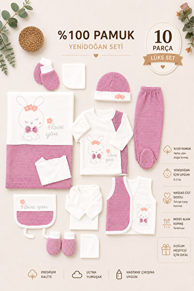 Sitilin Baby Girl Rabbit Newborn Embroidered Kanabici Fancy 10 Piece Hospital...