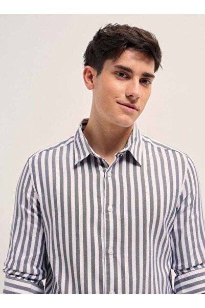 The Bear House Men's Blue with White Stripes Slim Fit Casual Shirt for Every ...