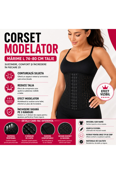 SMARTECH Corset modelator talie si abdomen, Lenjerie modelatoare, cu inchider...