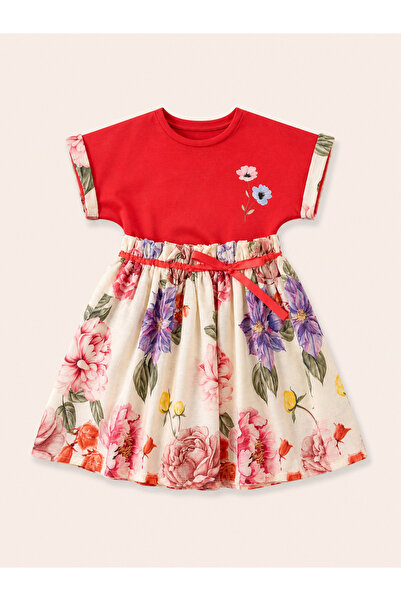 Aselya Kids Kız Çocuk Çiçek Desenli Elbise – 3-6 Yaş Turuncu Üst & Floral Ete...