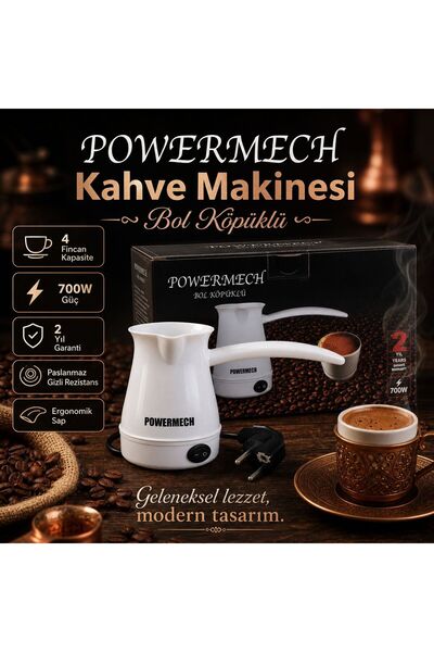 POWERMECH BOL KÖPÜKLÜ  ELEKTRİKLİ CEZVE TÜRK KAHVE MAKİNASI  ( 4 FİNCAN 330 M...