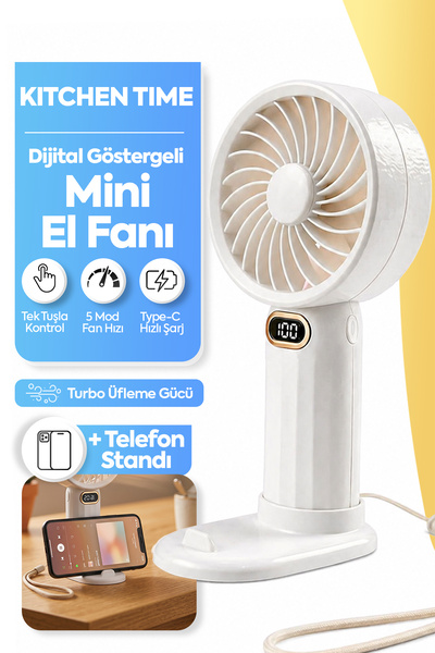Kitchen Time Dijital Led Ekranlı 5 Kademeli Turbo Üflemeli El Ve Masa Fanı Ta...