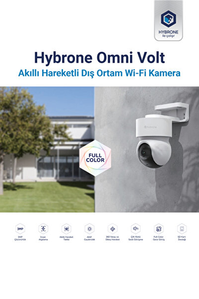 Hybrone Omni Volt 3MP Akıllı Dış Ortam WiFi, Gece Görüşlü, 360° PTZ, İnsan Algılama, Siren, Güvenlik Kamerası