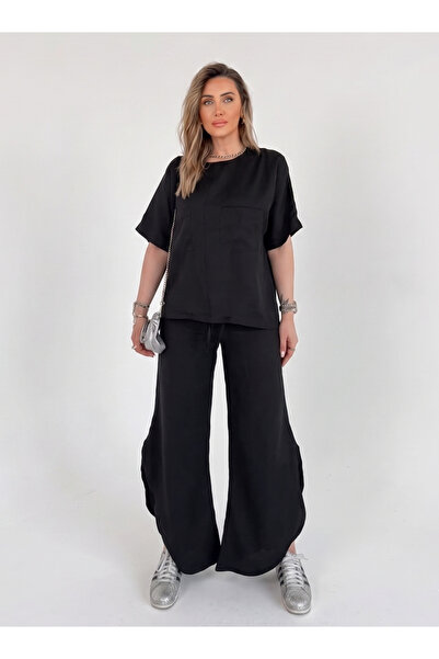 GAMZE ALPTEKİN Premium Slit Detailed Gathered Waist Pant Blouse Set