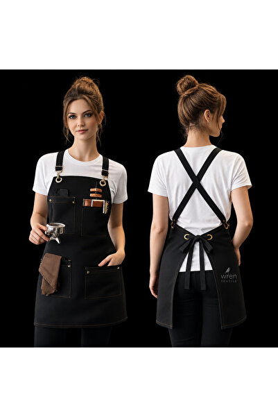 wren home Barista önlük Deri detaylı Ayarlanabilir Askılı Profesyonel şef önlüğü