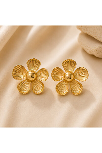 Selay Accessory أقراط ذهبية على شكل زهرة كبيرة الحجم بتصميم عتيق أنيق وفخم لل...