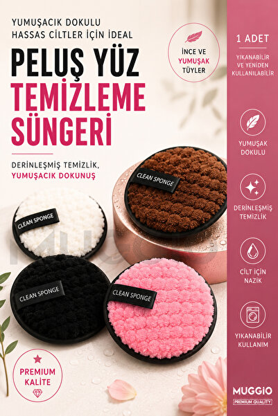 Muggio Peluş Yüz Temizleme Süngeri Yumuşak Dokulu 1 Adet
