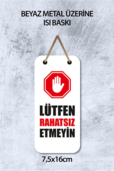 Grafiklas Rahatsız Etmeyin Kapı Kolu Askı Levhası Metal Baskı 7,5x16cm Kapı U...