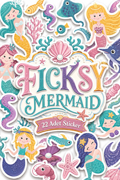 Ficksy Sevimli Deniz Kızı Sticker Seti - 22 Adet Balık Etiket Çıkartma