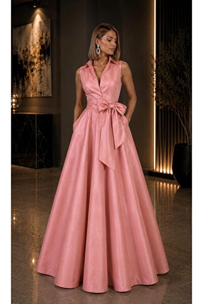 SERAVENZA COUTURE فستان قميص أنيق بحزام مخفي أمامي وطول ماكسي COU-25