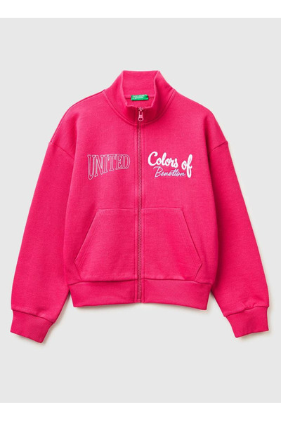 United Colors of Benetton Koyu Pembe Kız Çocuk Simli Sweatshirt 3J68C505U