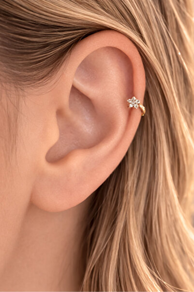 Sacce Scarves&Accessories Zirkon Taşlı Çiçek Helix Piercing Tragus Çiçekli Kı...