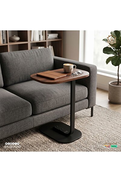 WOOD Modern Design Side Service Table Wood Color and Black Metal Base