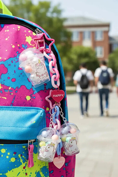 Miniso Lisanslı Bebek Unicorn Serisi Şişe Şekilli Anahtarlık – Renkli Zincirl...