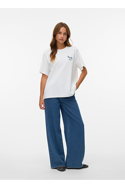 Vero Moda Beyaz Yuvarlak Yaka Kadın Standart Fit Baskılı T-Shirt VMVERA CATY ...
