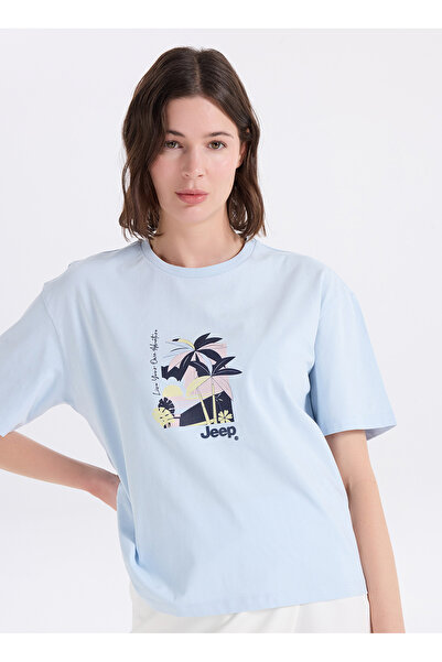 JEEP Mavi Kadın Loose Fit Baskılı T-Shirt J6SL-TST7178