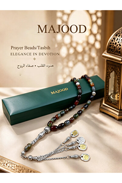 MAJOOD سبحة صلاة من العقيق الطبيعي، ٣٣ سبحة عمودية، ١٦ مم، للرجال والنساء، هد...