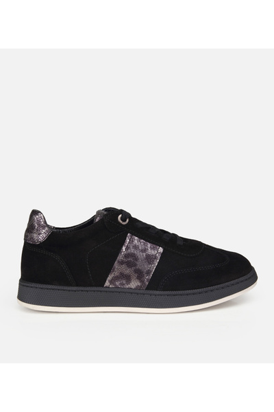 Hotiç Women's Suede Leather Black Leopard Patterned Sports Shoes