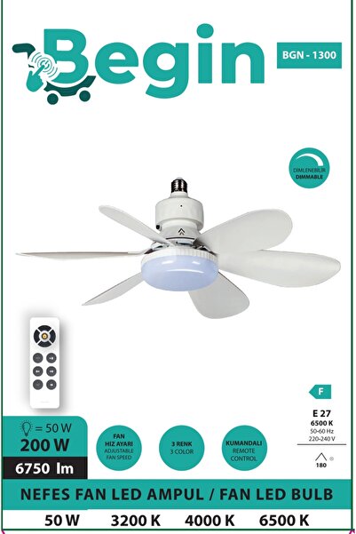 BEGİN 50w 6 kanatlı tavan vantilatör led ışıklı uzaktan kumandalı