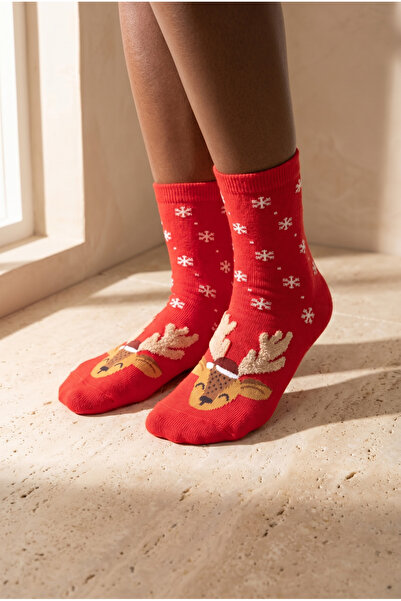 Katia&Bony Weihnachtssocken mit Hirschmuster für Damen, Rot
