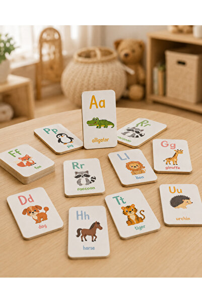 karbonsoft Ahşap Ingilizce Alfabe Kartları - Alfabe Ingilizce Eğitim Seti Ingilizce Öğrenme Kartları Montessori