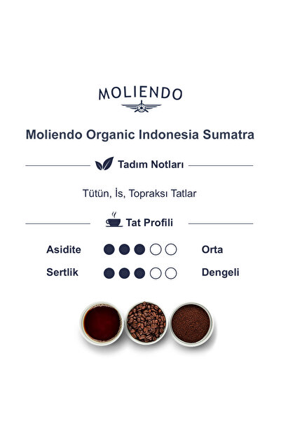 Moliendo Finest Coffee Organik Indonesia Sumatra Yöresel Kahve (Öğütülmüş Filtre Kahve) 250 g