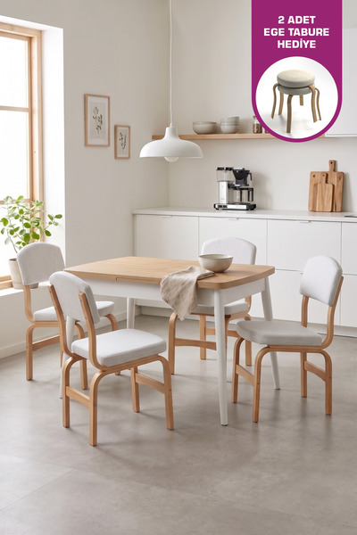 VİLİNZE Ege Sandalye Avanos Ahşap MDF Açılır Mutfak Masası Takımı - 70x120+30 cm