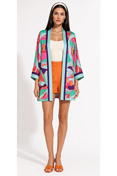 GODE Chiffon Satin Kimono with Belt and Bat Sleeves