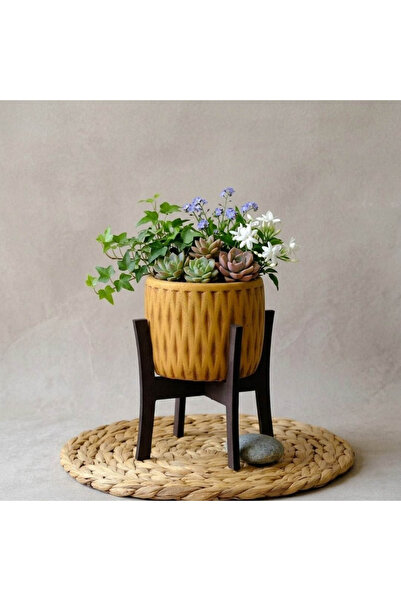ADAA LOTUS DESEN AHŞAP STAND AYAKLI BETON SAKSI