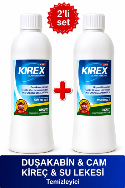 KİREX Profesyonel Duşakabin Kireç Çözücü Jel 2x500 ML – Kireç ve Su Lekesi Te...