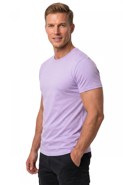 DeepSEA Lila Erkek/unisex Slim Fit Dar Kesim Bisiklet Yaka Pamuklu Likralı Basic Tişört 1801131
