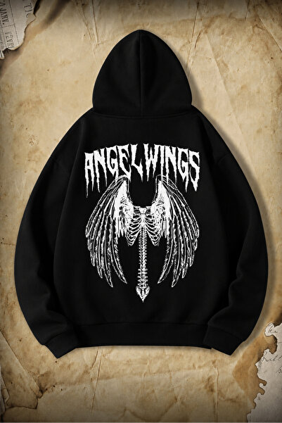 Adrift Academia Guys Wings & Letter Graphic Drawstring Hoodie Gri