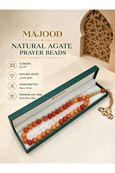MAJOOD 33 سبحة صلاة من العقيق الطبيعي/سبحة/10 مم/للرجال والنساء/هدية رمضانية ...