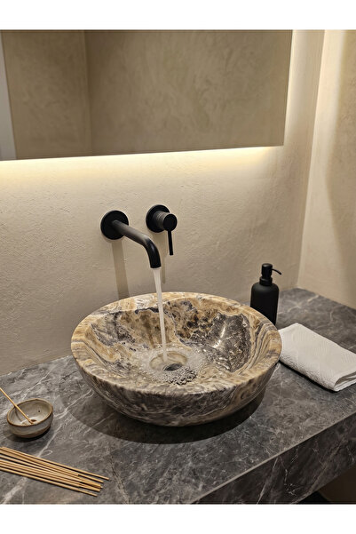 Kaelite Özel Tasarım Mermer Evye - 44x35 cm Tezgah Üstü Doğal Taş Banyo Lavabosu