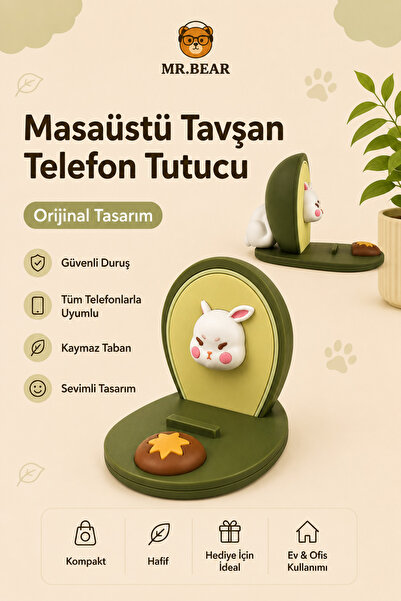MR.BEAR Tavşan Figürlü Masaüstü Telefon ve Tablet Tutucu 2 Kademeli