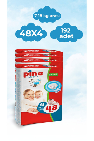 Pine Classic Maxi (7-18 kg) 192 Baby Diapers (4X48)